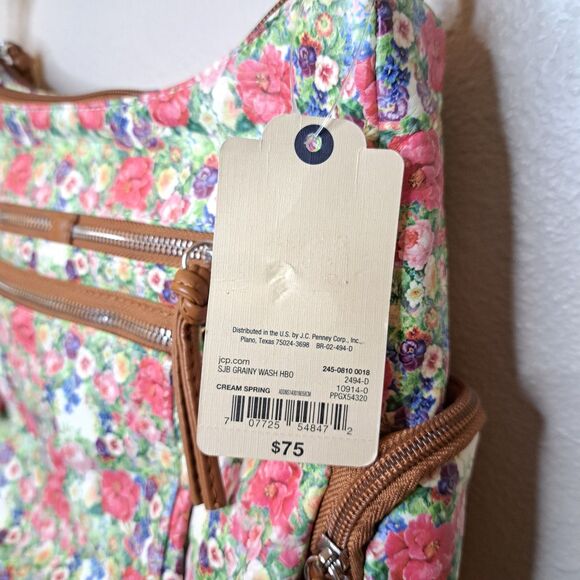 NEW St. John's Bay Shoulder Bag Floral Double Zipper Soft Faux Leather - Picture 4 of 11